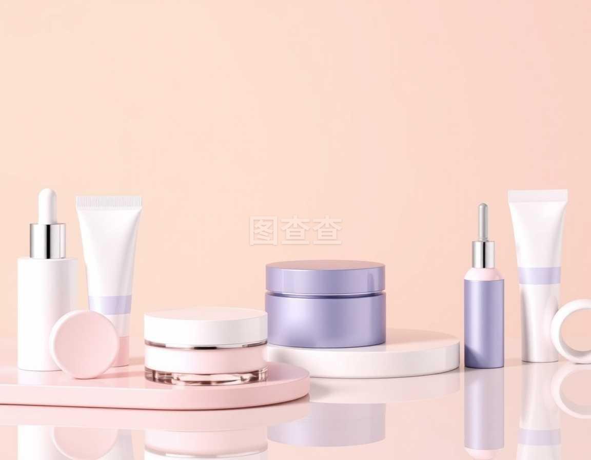 3D寫實矢量圖示 廣告與雜志背景下的化妝品產品模板設計